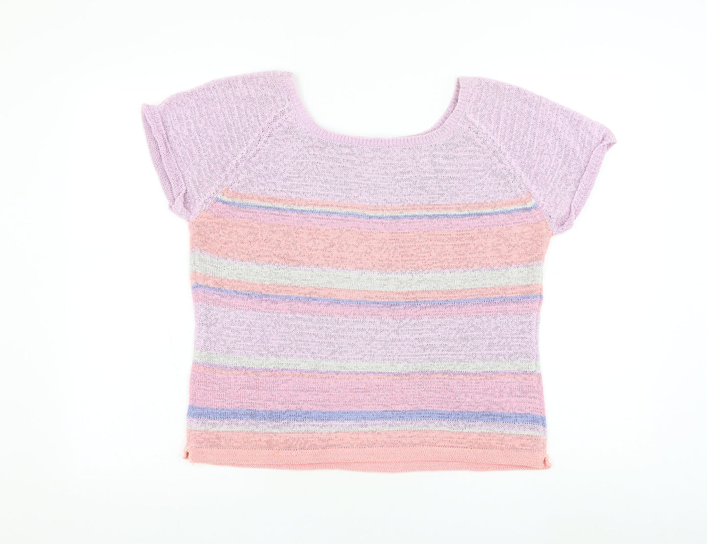 Preworn Womens Purple Roll Neck Striped Polyester Pullover Jumper Size M
