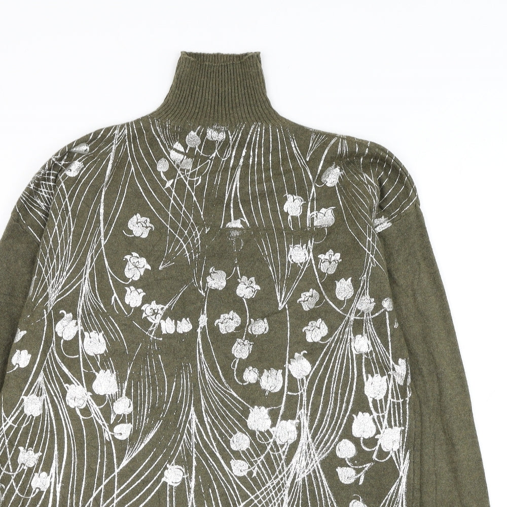 Preworn Womens Green Mock Neck Floral Viscose Pullover Jumper Size M