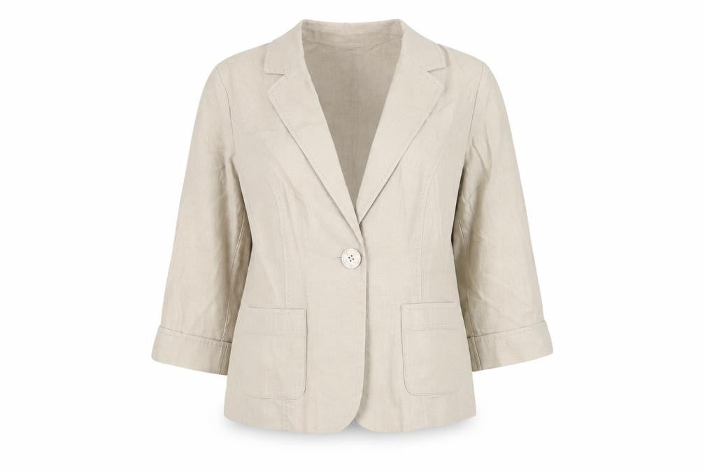 EWM Womens Beige Jacket Blazer Size 12 Button