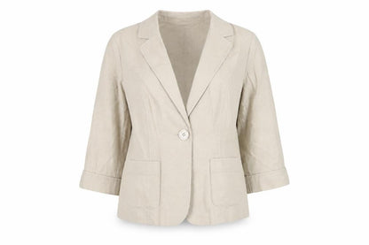 EWM Womens Beige Jacket Blazer Size 12 Button