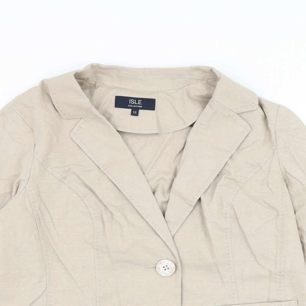 EWM Womens Beige Jacket Blazer Size 12 Button
