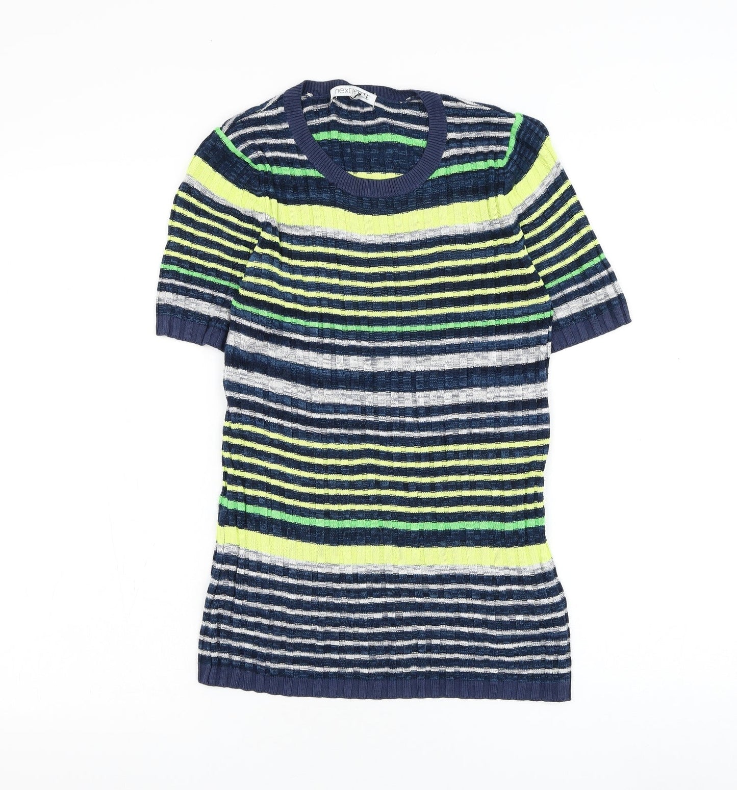 NEXT Womens Blue Round Neck Striped Viscose Pullover Jumper Size 10