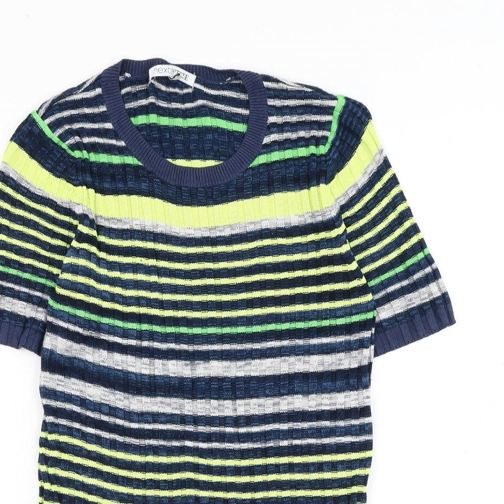NEXT Womens Blue Round Neck Striped Viscose Pullover Jumper Size 10