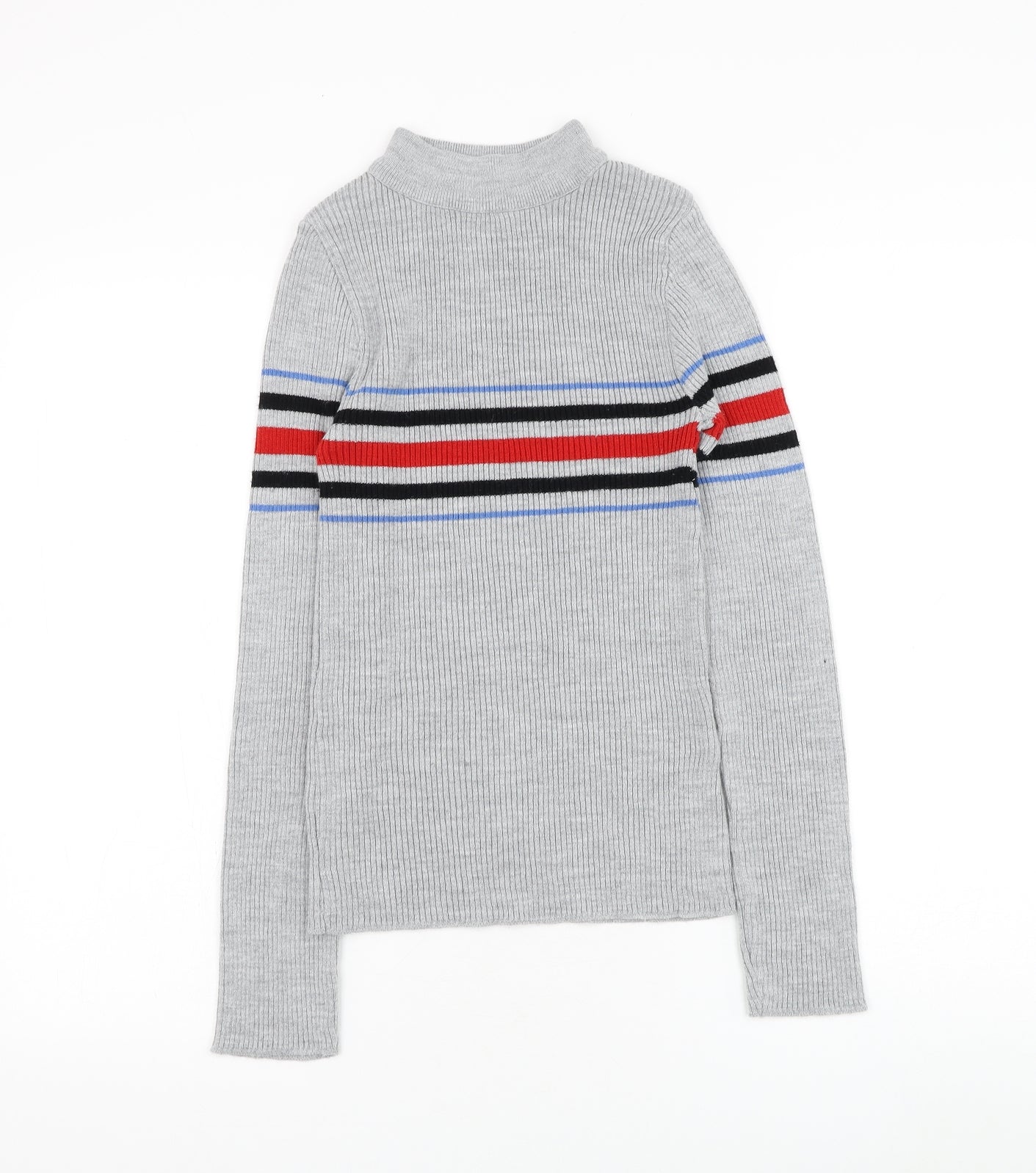 Cooperative Womens Grey Round Neck Striped Acrylic Pullover Jumper Size M