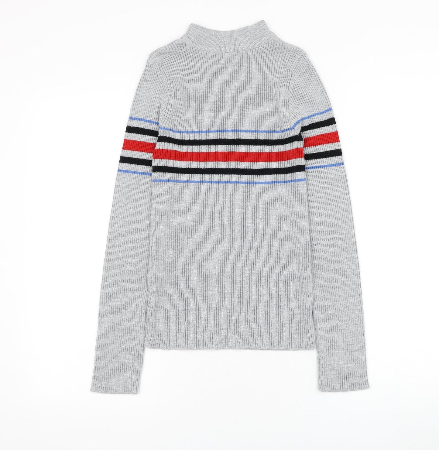 Cooperative Womens Grey Round Neck Striped Acrylic Pullover Jumper Size M