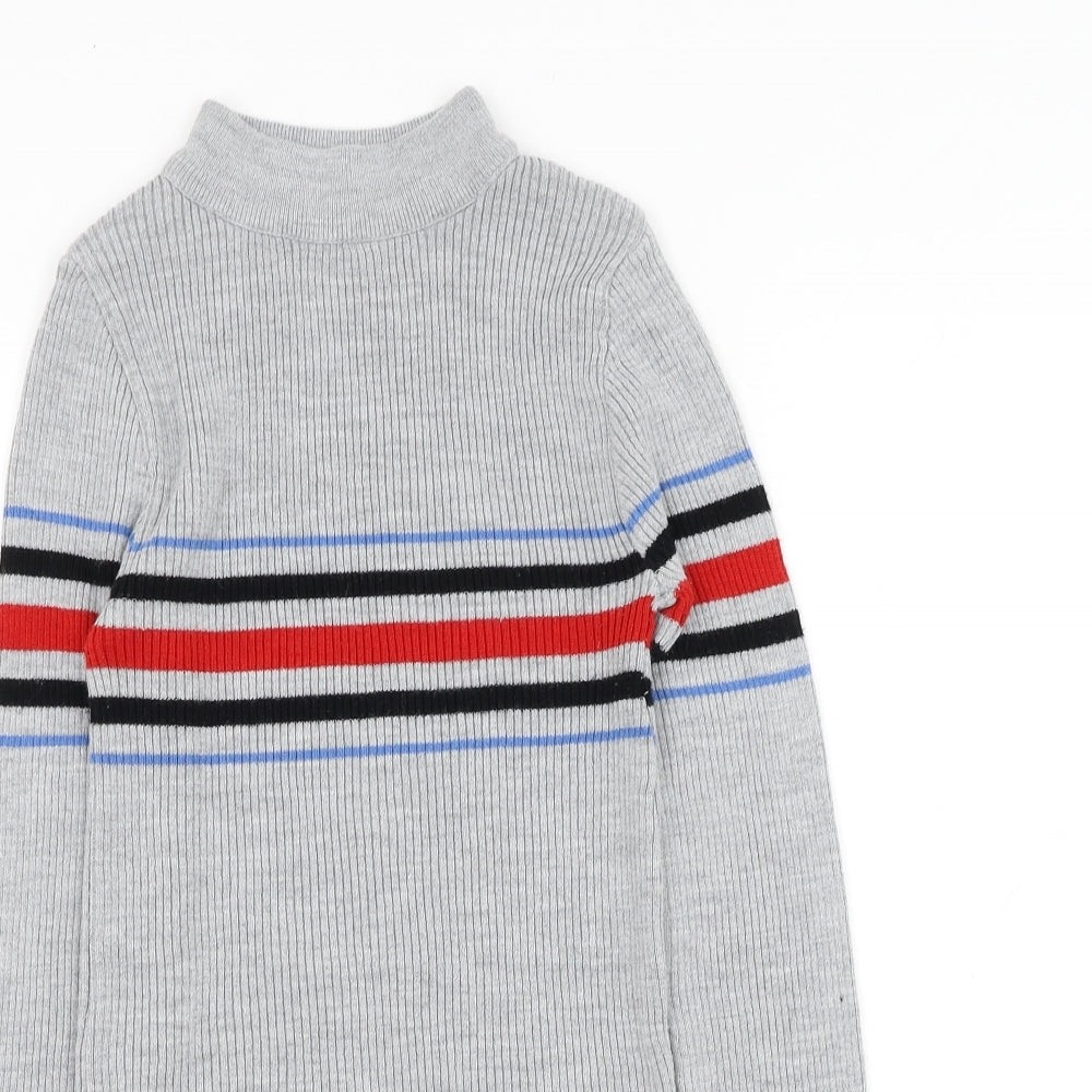 Cooperative Womens Grey Round Neck Striped Acrylic Pullover Jumper Size M