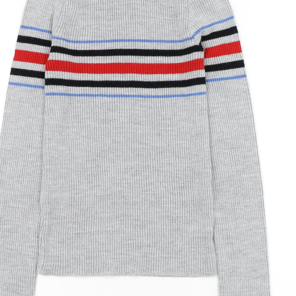 Cooperative Womens Grey Round Neck Striped Acrylic Pullover Jumper Size M