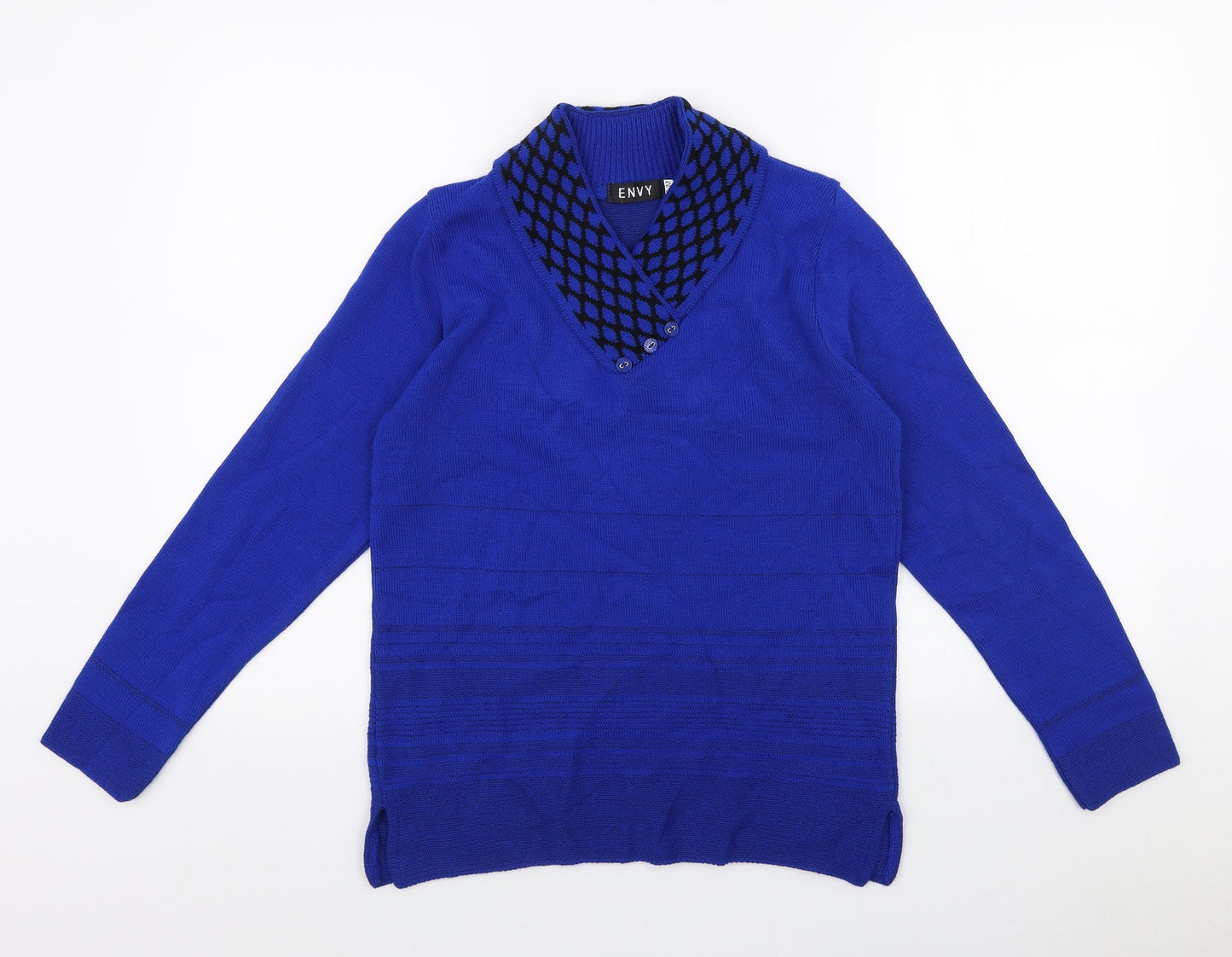 Envy Womens Blue Acrylic Basic Button-Up Size S Collared - Size S/M
