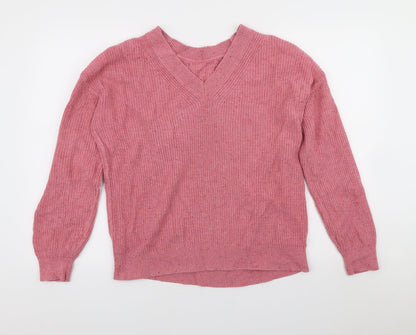 Marks & Spencer Womens Pink V-Neck Cotton Pullover Jumper Size M - Coloured flecks