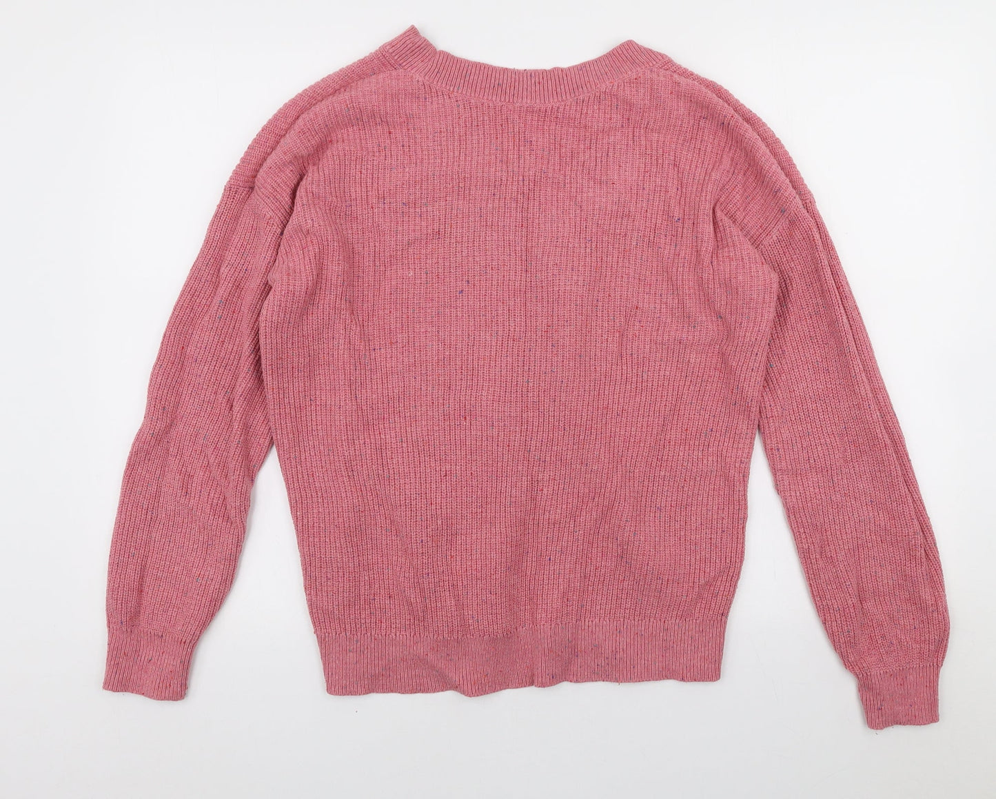 Marks and Spencer Womens Pink V-Neck Cotton Pullover Jumper Size M - Coloured flecks