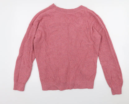 Marks & Spencer Womens Pink V-Neck Cotton Pullover Jumper Size M - Coloured flecks