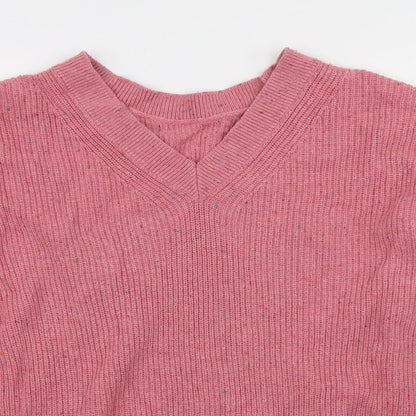 Marks & Spencer Womens Pink V-Neck Cotton Pullover Jumper Size M - Coloured flecks