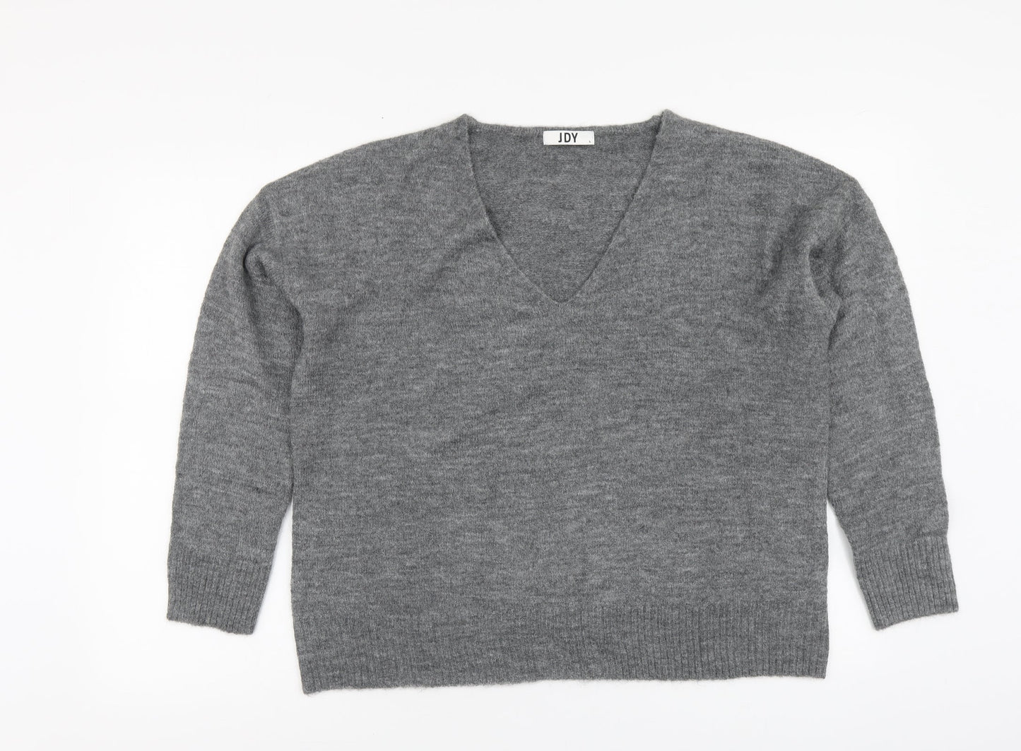 JDY Womens Grey V-Neck Acrylic Pullover Jumper Size L