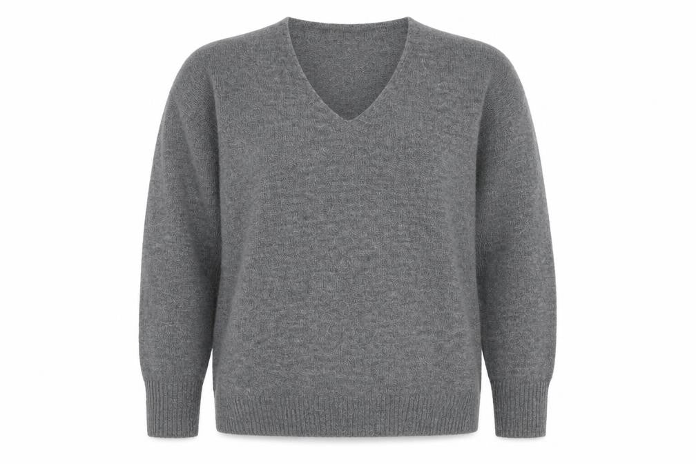 JDY Womens Grey V-Neck Acrylic Pullover Jumper Size L