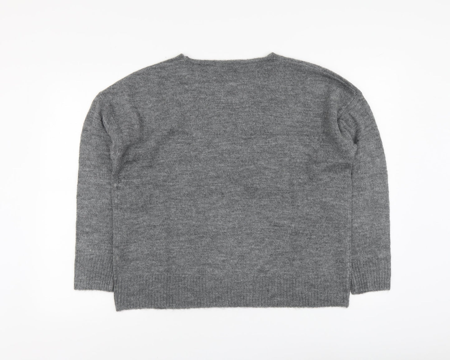 JDY Womens Grey V-Neck Acrylic Pullover Jumper Size L