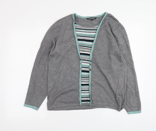Bonmarché Womens Grey Round Neck Striped Viscose Pullover Jumper Size 16
