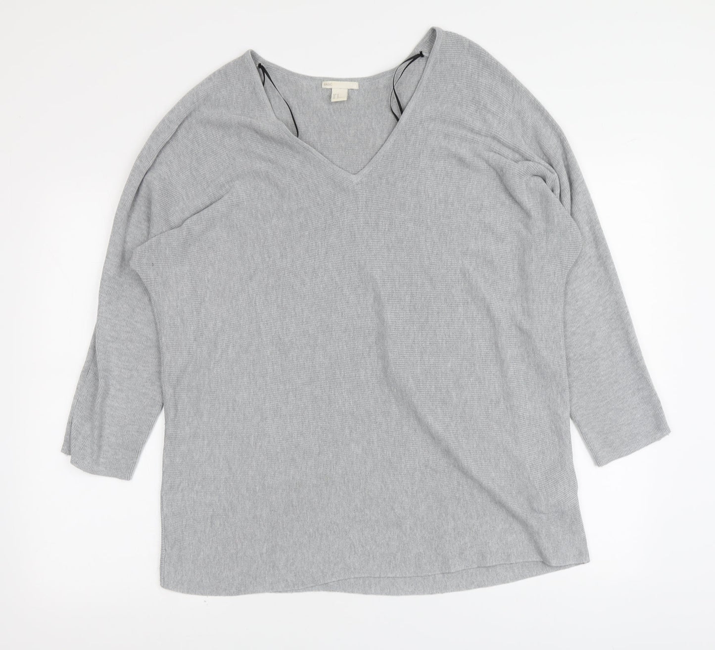 H&M Womens Grey V-Neck Polyester Pullover Jumper Size M
