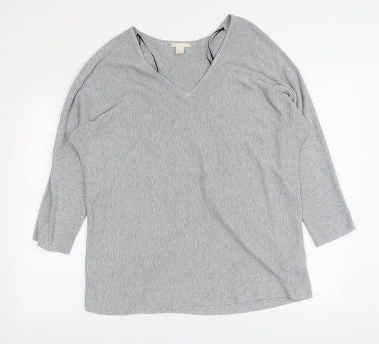 H&M Womens Grey V-Neck Polyester Pullover Jumper Size M
