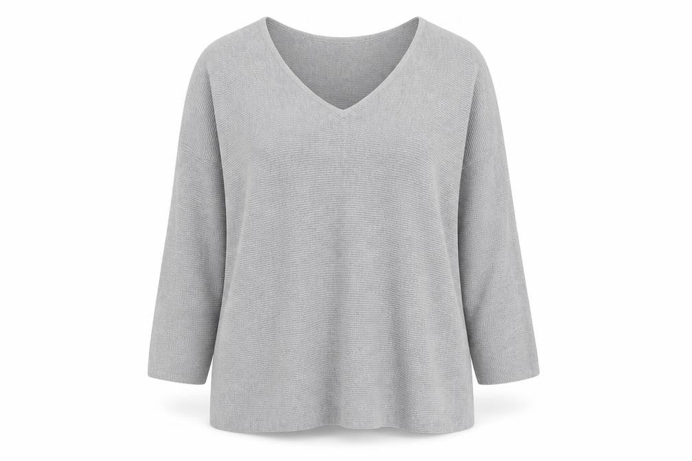 H&M Womens Grey V-Neck Polyester Pullover Jumper Size M