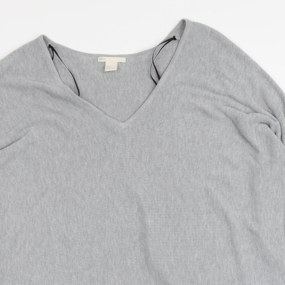 H&M Womens Grey V-Neck Polyester Pullover Jumper Size M