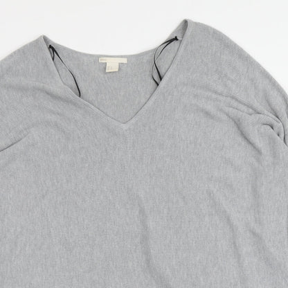 H&M Womens Grey V-Neck Polyester Pullover Jumper Size M