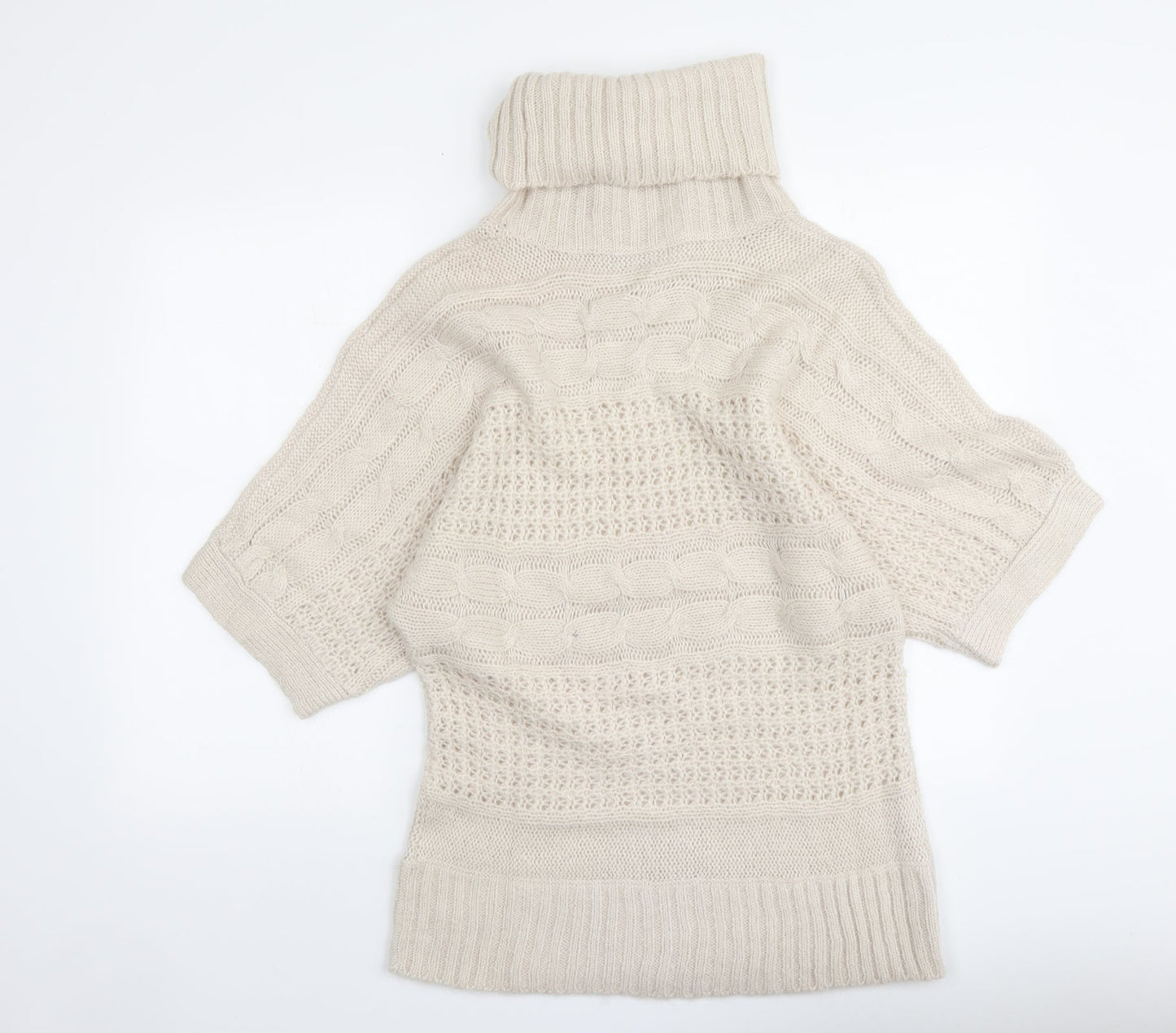 BM Collection Womens Beige Roll Neck Acrylic Pullover Jumper Size L