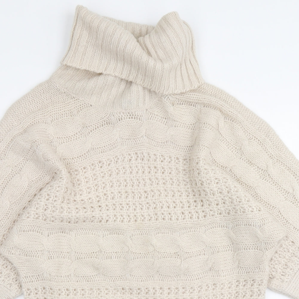 BM Collection Womens Beige Roll Neck Acrylic Pullover Jumper Size L