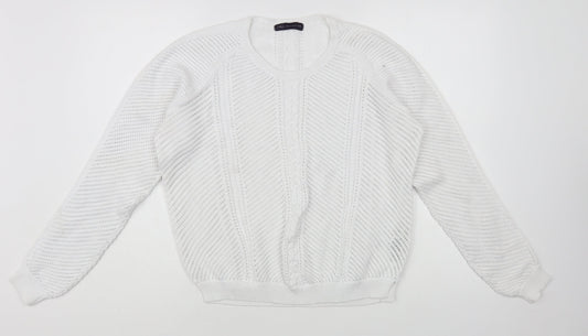 Marks and Spencer Womens White Crew Neck Cotton Pullover Jumper Size 16
