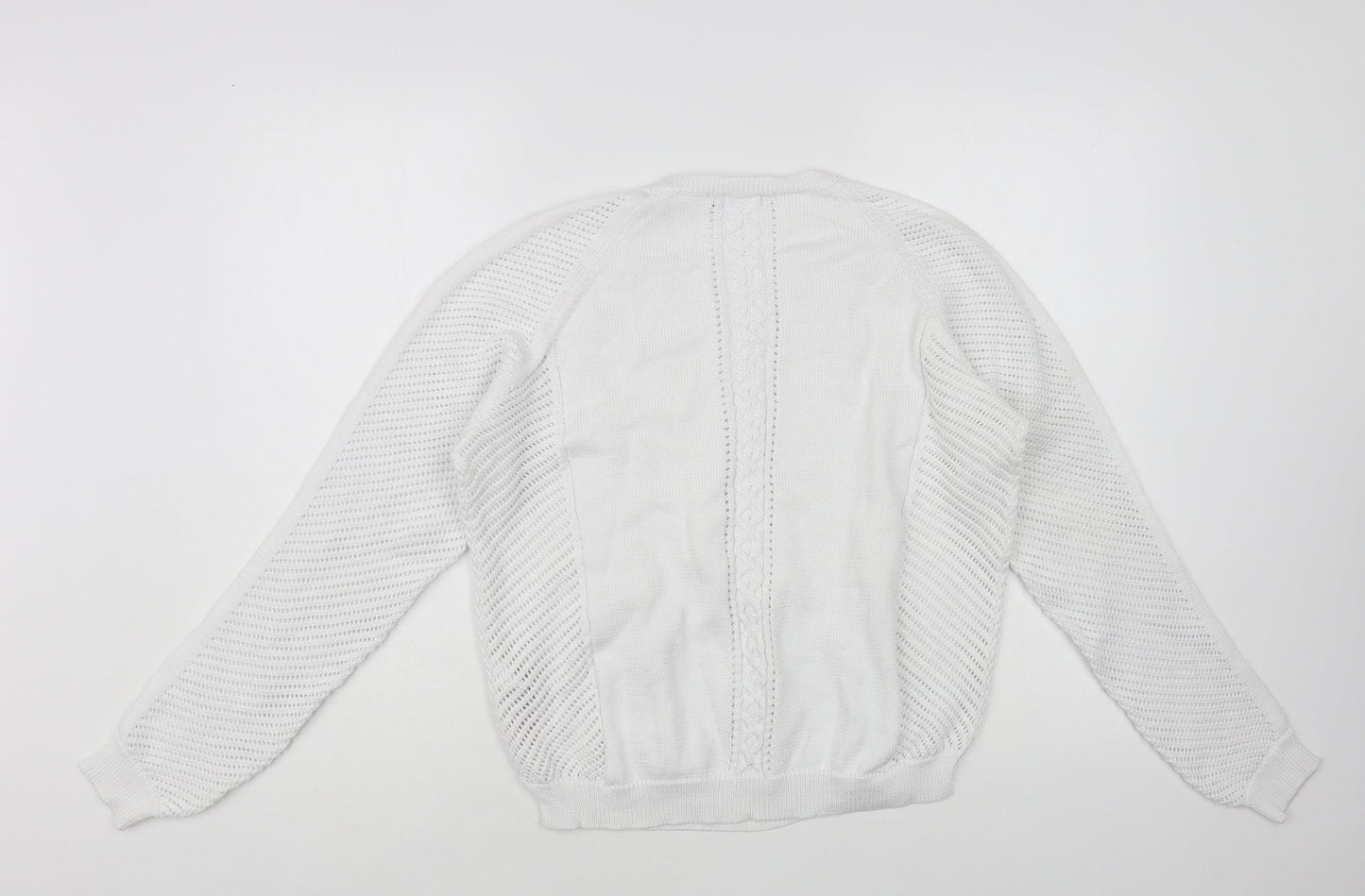 Marks and Spencer Womens White Crew Neck Cotton Pullover Jumper Size 16