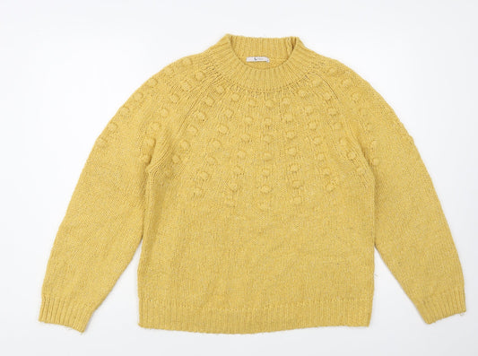 TU Womens Yellow Mock Neck Acrylic Pullover Jumper Size 14