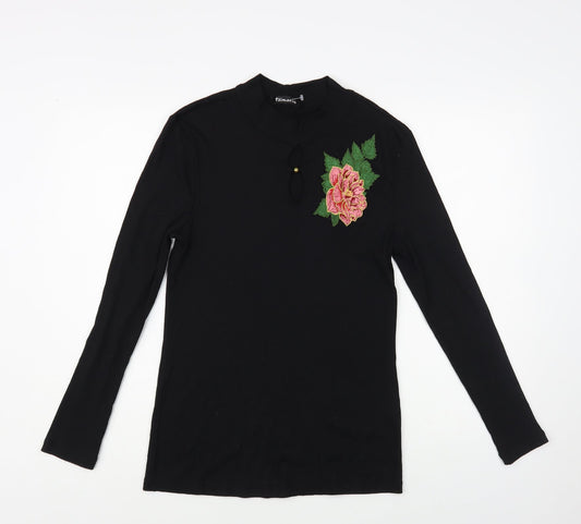 Tamaris Womens Black Polyester Basic Blouse Size 16 Mock Neck - Flower Detail
