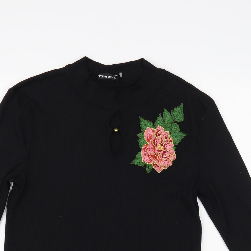 Tamaris Womens Black Polyester Basic Blouse Size 16 Mock Neck - Flower Detail