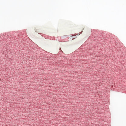 Next Womens Pink Collared Cotton Pullover Jumper Size 8