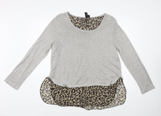Izabel London Womens Grey Boat Neck Animal Print Viscose Pullover Jumper Size 14