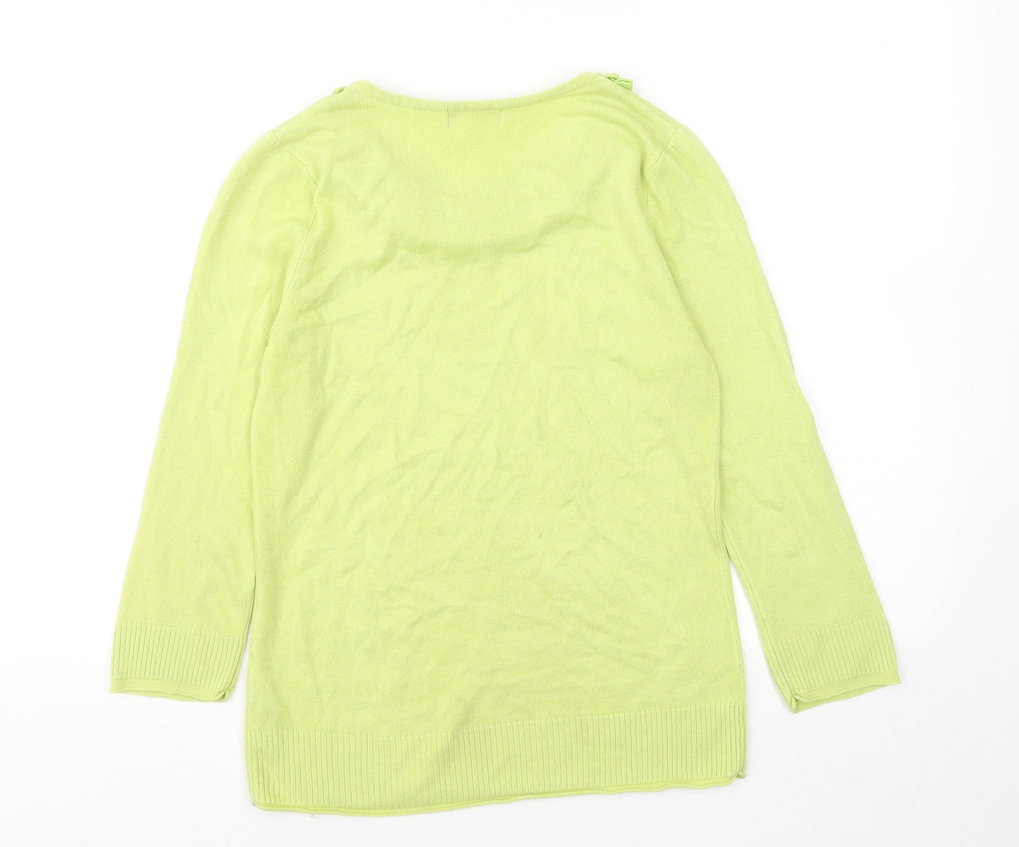 Per Una Womens Green Round Neck Acrylic Pullover Jumper Size 10 - Flowers