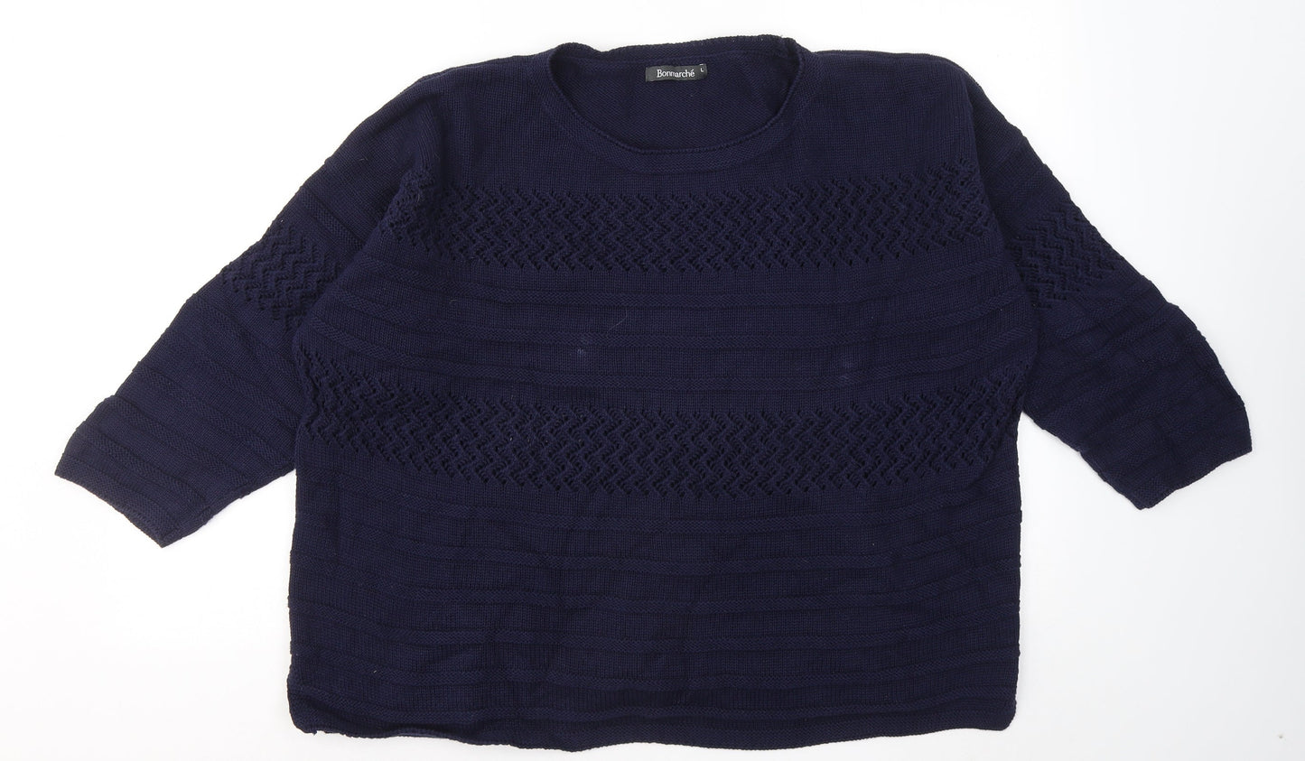 Bonmarché Womens Blue Round Neck Cotton Pullover Jumper Size L