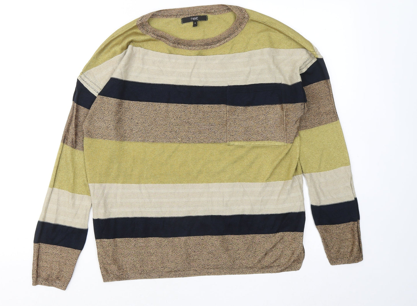NEXT Womens Multicoloured Round Neck Striped Viscose Pullover Jumper Size 10