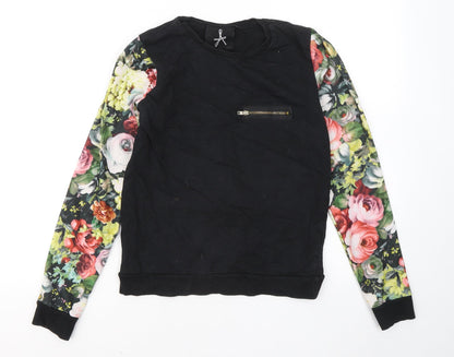 Preloved Atmosphere Womens Black Floral Cotton Pullover Sweatshirt Size 8 - Front
