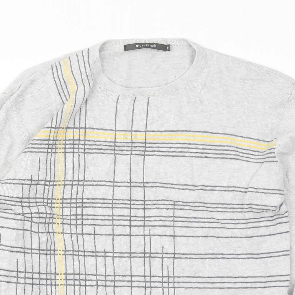 River Island Womens Grey Round Neck Geometric Cotton Pullover Jumper Size S