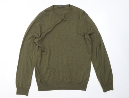 Preloved French Connection Mens Green Round Neck Acrylic Pullover Jumper Size L - Front