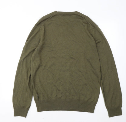 Preloved French Connection Mens Green Round Neck Acrylic Pullover Jumper Size L - Back