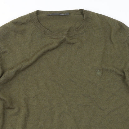 Preloved French Connection Mens Green Round Neck Acrylic Pullover Jumper Size L - Detail
