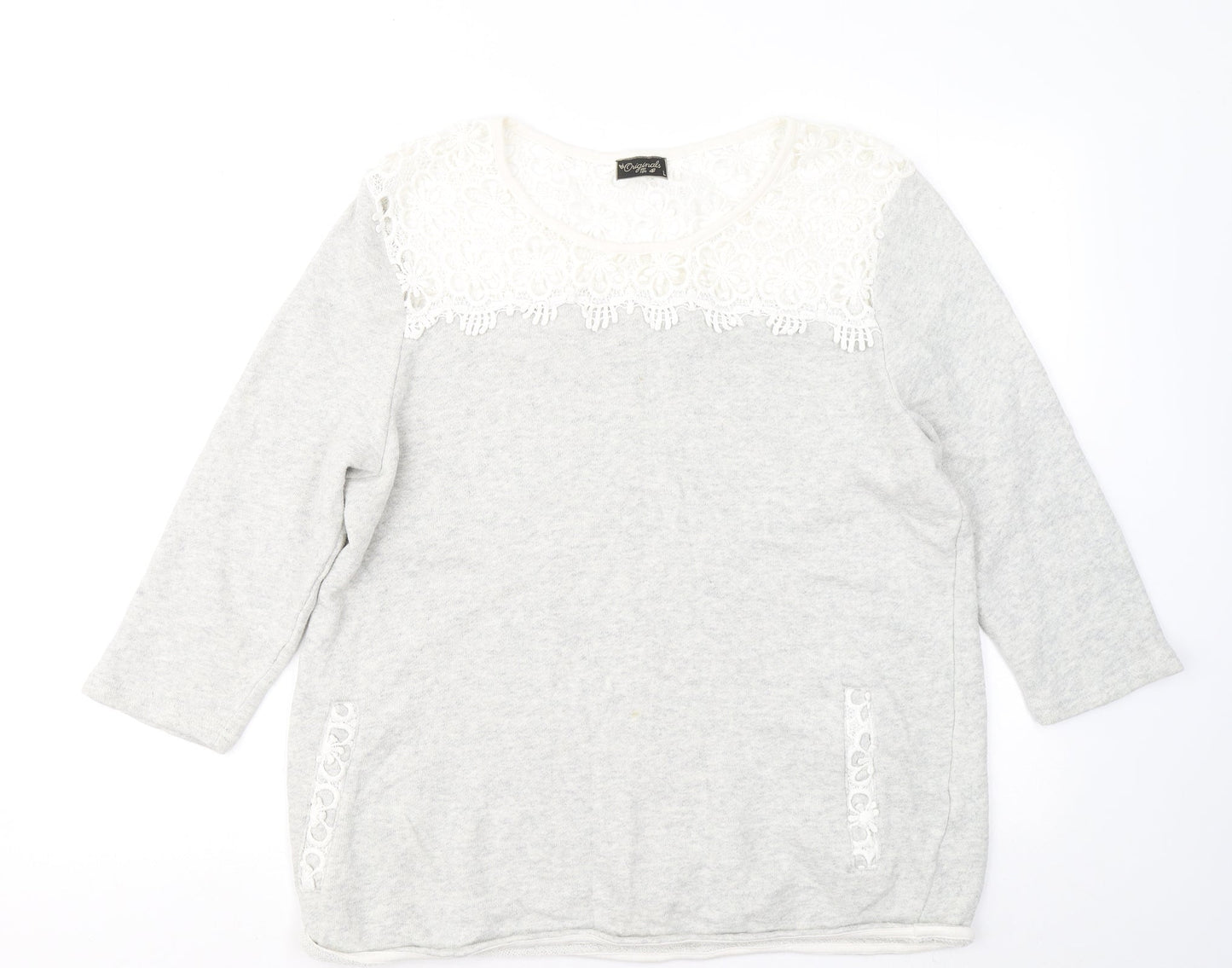 Originals Womens Grey Round Neck Floral Cotton Pullover Jumper Size L
