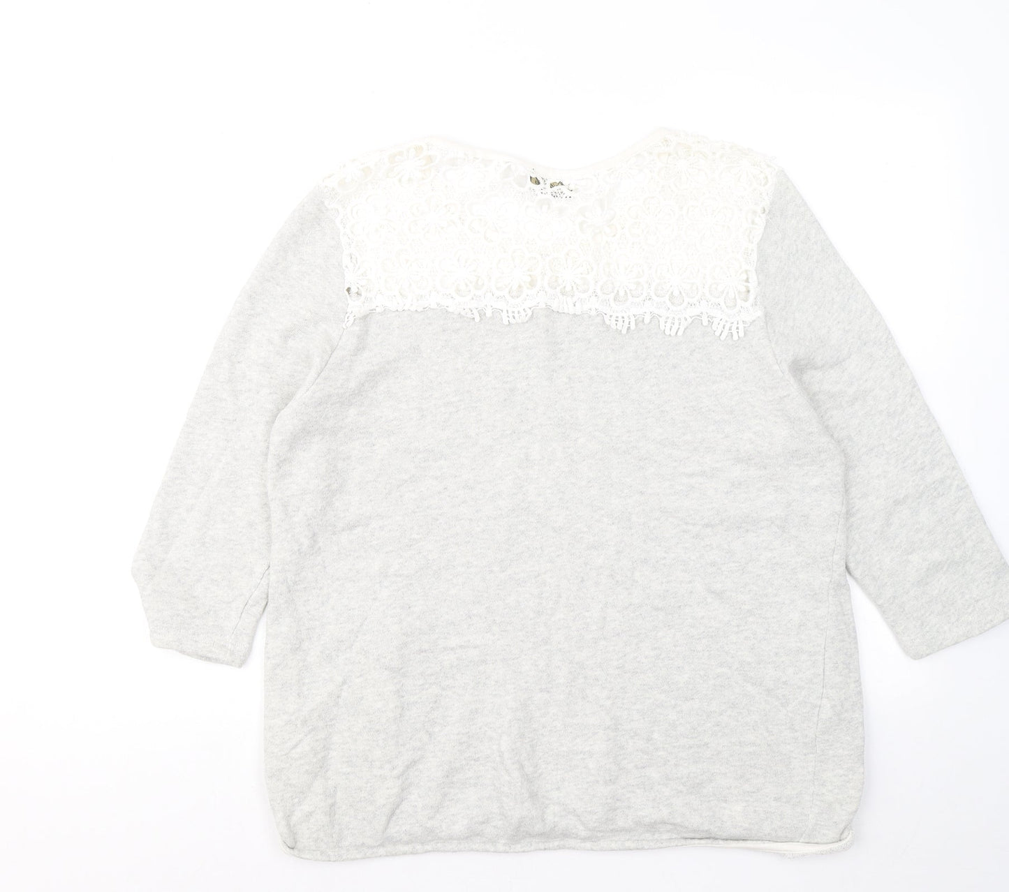 Originals Womens Grey Round Neck Floral Cotton Pullover Jumper Size L