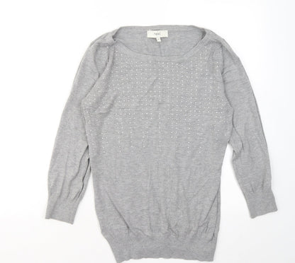 Next Womens Grey Round Neck Cotton Pullover Jumper Size 10