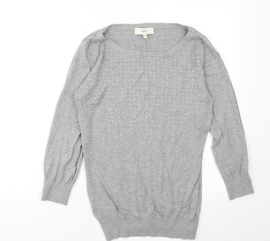 NEXT Womens Grey Round Neck Cotton Pullover Jumper Size 10