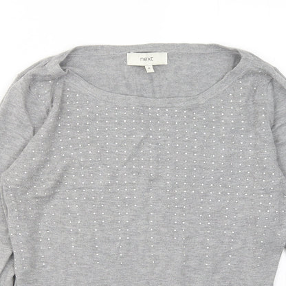 Next Womens Grey Round Neck Cotton Pullover Jumper Size 10