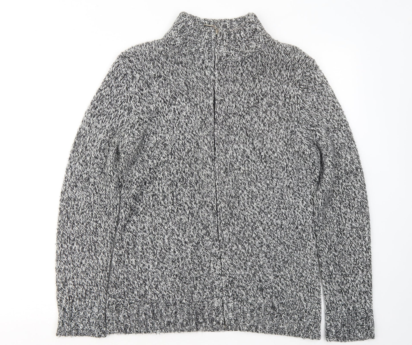 Casual Club Womens Grey Mock Neck Acrylic Full Zip Jumper Size 14