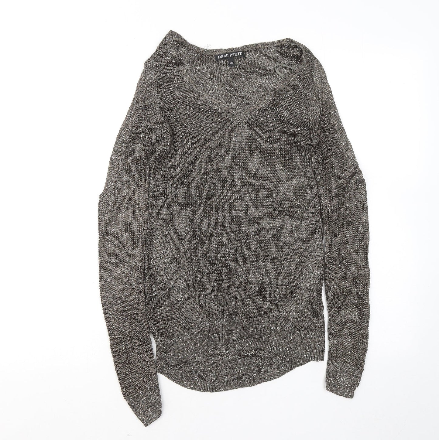 NEXT Womens Gold V-Neck Viscose Pullover Jumper Size 10