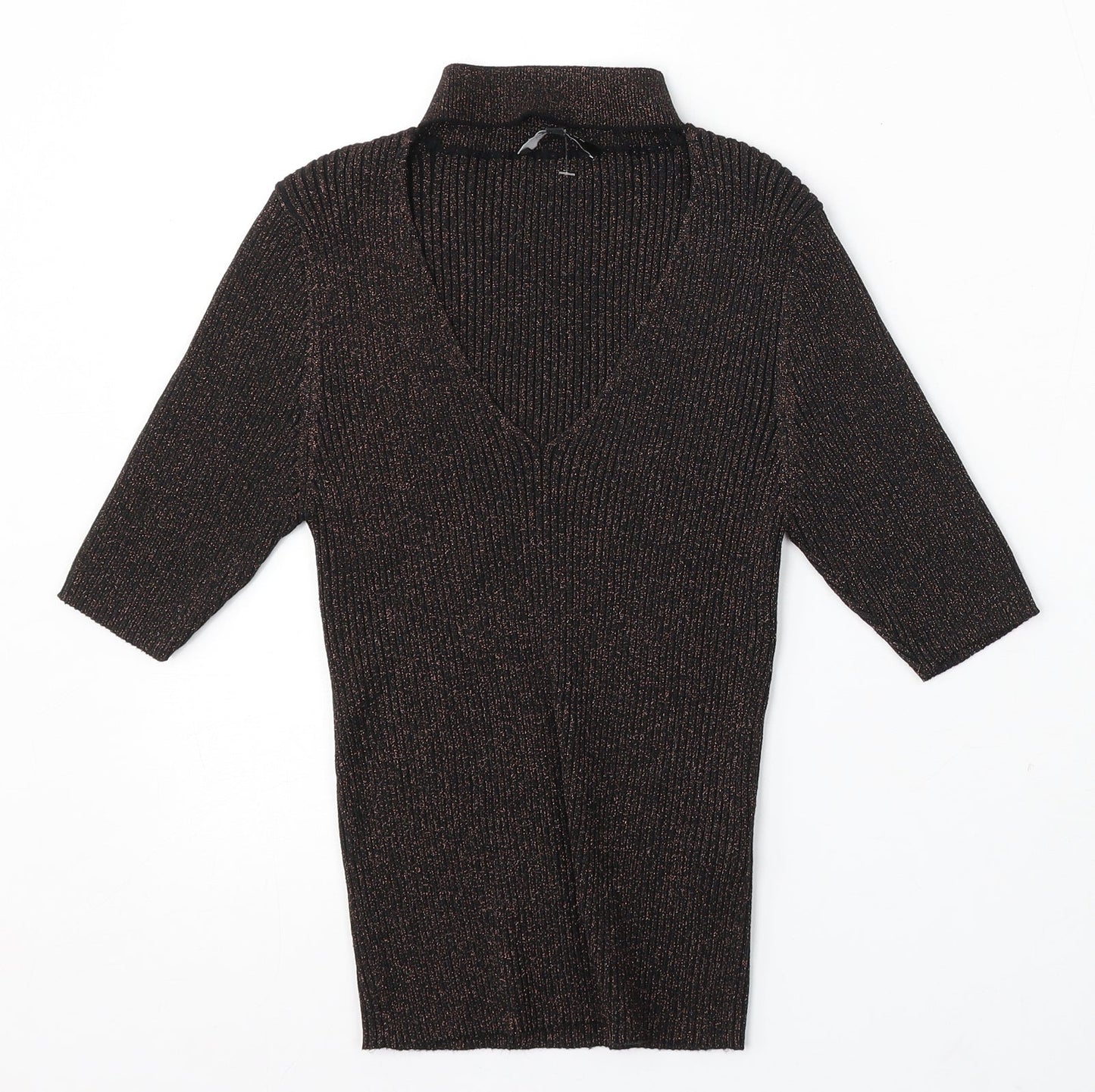 New Look Womens Brown Mock Neck Viscose Cardigan Jumper Size 14
